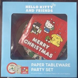 Hello Kitty  Holiday Party Christmas Paper Plates Tableware Party Set! NEW